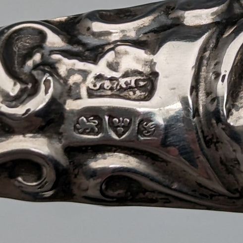 1907年 英国アンティーク 純銀ハンドル 大型ボタンフック 24cm